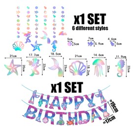 COACOM 6 pieces marine theme decorations and 1 piece birthday banner, children's birthday supplies, party scenes arrangement, creative decorations.