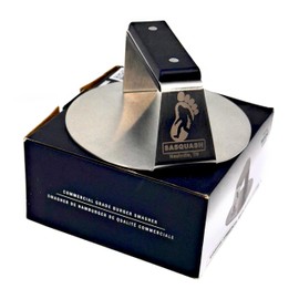 The Sasquash - 6" Heavy Duty Extra Wide Flat Handle Smashed Burger Press - Commercial Grade Welded Stainless Steel Burger Smasher (6 Inch 'Indestructo' Press)