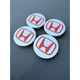HONDA SET OF 4 Silver-Red 69 mm/2.72in Wheel Center Caps - FITS MOST MODELS
