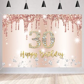 Happy 30th Birthday Decorations Backdrop Banner for Women Happy 30 Years Old Party Fabric Sign Poster Woman Birthday Rosegold Photography Background 30th Birthday Party Supplies, 150 cm x 90 cm