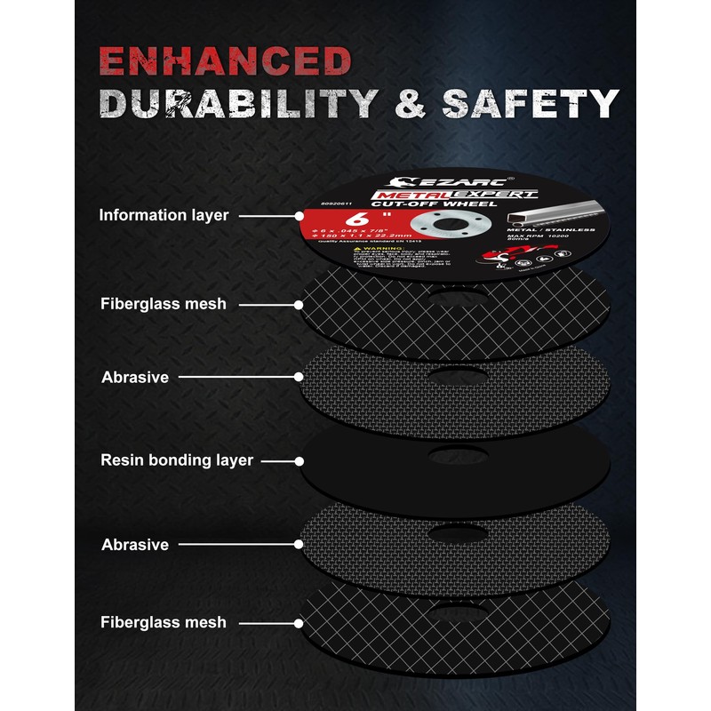 EZARC Cut Off Wheels 25 Pack, 6'' x .045'' x