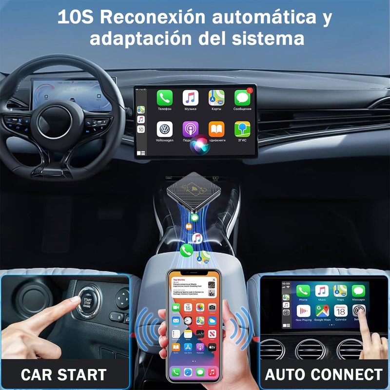 TEVSWCD Adaptador Inalámbrico CarPlay y Android Auto 2 en 1,Convierta