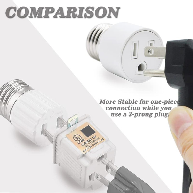 3 Prong Outlet Light Socket Adapter,Screw in Outlet Socket,E26 Light