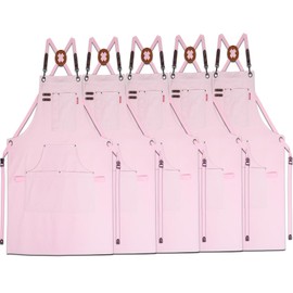 Stenffy 5 Pack Kitchen Apron, Work Apron, Canvas, Multiple Pockets, Gardening, Painting, BBQ, Artist, Carpenter, Sizes M to XXL, Pink