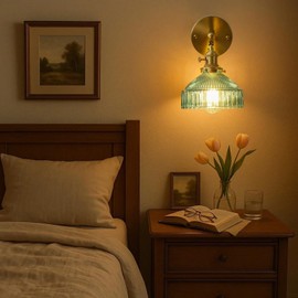 YJQHXY Hardwired Nordic Handcrafted Glass Wall Sconce with Adjustable Brass Socket,180° Degree Up and Down Lighting Adjustment Reading Lamp, Twist Switch Wall Lighting for Living Rooms and Bedroom