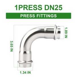 TAISHER 10PCS 304 Stainless Steel Press Fittings, 1" Press Slip 90 Degree Elbow,No Pipe Tube Stop 90 Degree Elbows, Propress Pressure Fitting, Residential,Commercial Plumbing