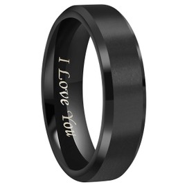 CROWNAL 4mm 6mm 8mm Black Titanium Wedding Couple Bands Rings Men Women Matte Finish Beveled Edges Engraved I Love You Comfort Fit Size 4 To 16 (6mm,10)