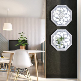ZOLAPI 2 PCS Octagon Wall-Mounted Mirrors,Vintage Farmhouse Mirror for Wall Decor,Rustic White Color Decorative Accent Mirror for Foyer, Bathroom, Bedroom. (12”x12”)