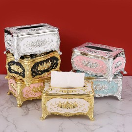 Tissue Box, Cosmetic Tissue Box, Retro Tissue Box, European Tissue Box, Cosmetic Tissue Dispenser, Acrylic Napkin Holder, Tissue Box, Luxury European Style, for Office/Car/Bathroom (Blue)