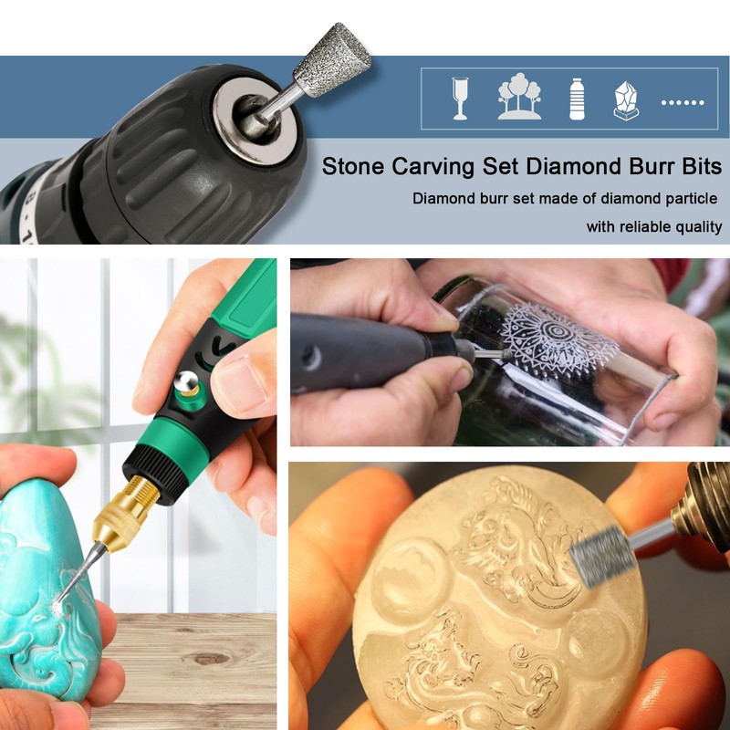 Stone Carving Set Diamond Burr Bits Compatible with Dremel, 30PCS