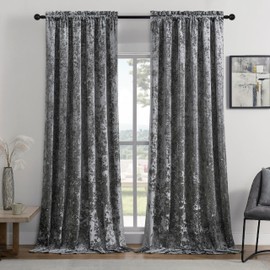 SMILETIME Grey Crushed Velvet Curtains 52x96inch Rod Pocket Luxurious Thermal Insulated Soundproof Drapes Soft and Durable Light-Filtering Window Treatments for Living Room Bedroom, 2 Panels