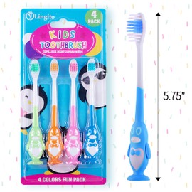 Kids Toothbrush Suction Cup, Toddler Toothbrush Soft Bristles, Child Toothbrush Suction Cups For Easy Access, Toddler Toothbrushes Handles Perfect For Tiny Hands of Boys and Girls (4 Pack - Penguin)