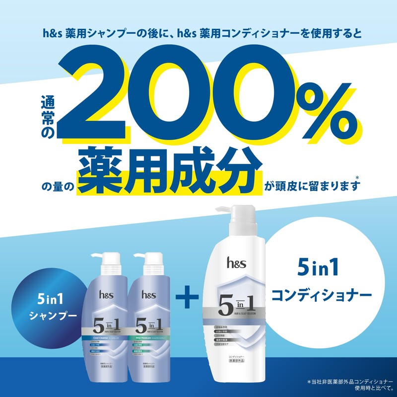 h&s 5 in 1 Shampoo 12oz Pump Mild Moisture H&S