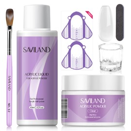 Saviland Acrylic Nail Kit – 30g Clear Acrylic Powder and Liquid Set 60ml Acrylic Liquid with Acrylic Brush Nail Forms Tools Set Extension Nails Starter Kit for Home DIY Acrylic Nails Application