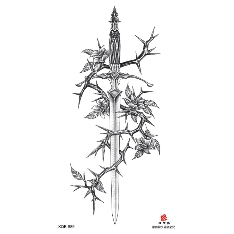 2 x Temporary Rose Thorn Tattoo Sword Tattoo Arrow Tattoo