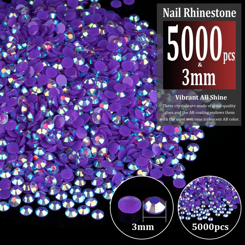 5000pcs 3mm Resin Rhinestones Bulk, Dark Purple AB Flatback Round