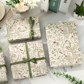 FYSUIMU 6 Sheets Vintage Spring Botanical Wrapping Paper - Not Roll - Retro Wild Flower Leaves Gift Wrap Paper Folded Flat for DIY Crafts Wedding Birthday Holiday, 27.6 x 39.4 Inch