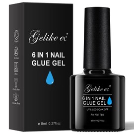 Gelike ec Nail Glue for Tips, Gel Nail Glue Extra Strong for False Nails, Nail Art, Natural Nails, Cracked Nails, UV Glue, 8 ml Gel Nail Glue with Brush - Needs Curing Under UV Nail Light