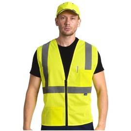 AYKRM 2 Pockets Reflective Safety Vest High Visibility Class II Mesh Vest for Women & Men Meets ANSI Standards, Yellow, Medium