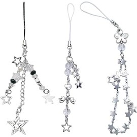 WsjiaboFux Pack of 3 Star Phone Charm Keychain Bag Accessory Star Phone Strap Phone Jewelry Alloy Material For Fashion Lover Y2k Phone Chain Cell Phones and Accessories Décor