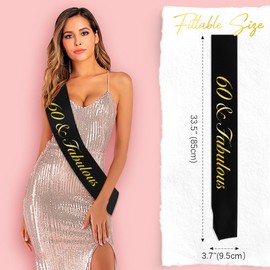 60th Birthday Sash For Women - 60 And Fabulous Decorations - Black Sash