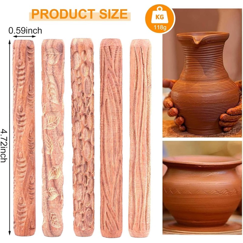 Kafei 5 Pieces Potter Tools Hand Rolls for Clay Stamp