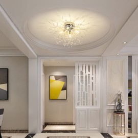 Modern Small Crystal Ceiling Light Fixture, 4-Light Chrome Crystal Sputnik Firework Chandelier, Semi Flush Mount Ceiling Light Fixtures for Bedroom Kitchen Hallway Entryway Bathroom(H9.5'' x W17.7'')