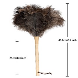 iHUFeather Ostrich Feather Duster 16 inch Feather Duster Fluffy Natural Genuine Ostrich Feathers with Wooden Handle and Eco-Friendly Reusable Handheld Ostrich Feather Duster for Cleaning Supplies