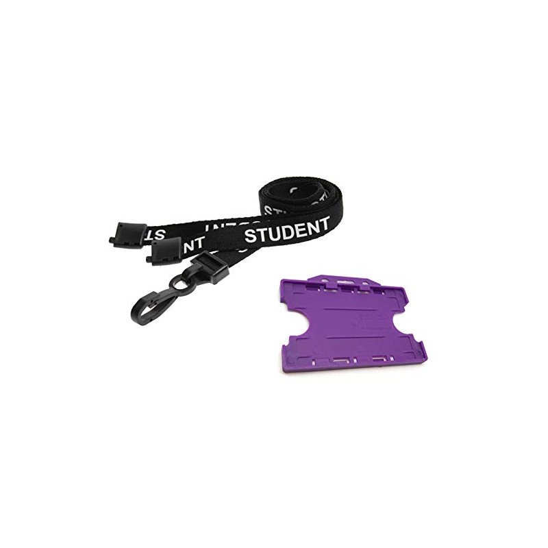 Black Student Lanyard with Double Sided Card Holder (Purple)