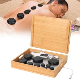 OnVisit Hot Stone Massage Set with Warmer Kit,10 PCS Rocks Stones with Bamboo Heater Box,Massage Warmer Kit with Temperature Control and Timming Setting,Massage Stone Heater for Spa & Home Use