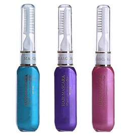 Mascara Temporal para El Cabello Lavable Temporal Color de Cabello Tiza Tinte para El Cabello Stick Tinte Instantáneo No Tóxico (Azul+Morado+Rosa)