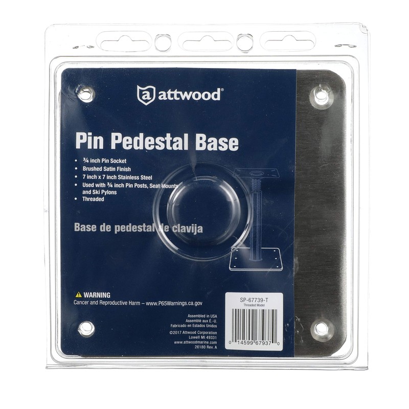 Attwood SP-67739-T Lock’N-Pin ¾-Inch Pin Base — 7x7-Inch Base, Threaded,