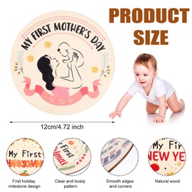 7pcs My First Holiday Baby Milestone Signs, Wooden Round My First Sign of 14 Holiday New Baby Signs Double Sided Babies Announcement Sign for Babies Shower Party Supplies Gift
