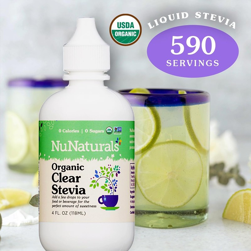 NuNaturals Organic Clear Extract Stevia, Plant-Based Sweetener, Plastic Bottle, 4