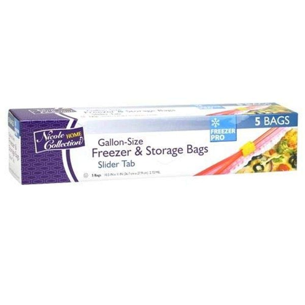 Premium Clear Plastic Gallon-Size Slider Freezer/Storage Bags - (5 Pc) - Durable Multi-Purpose Leak-Proof Storage Solution for Food, Home & More