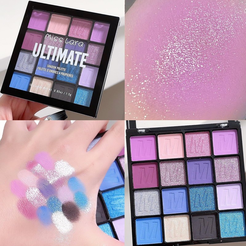 Xumann Purple Blue Eyeshadow Palette, 16Color Long Lasting Waterproof Eye
