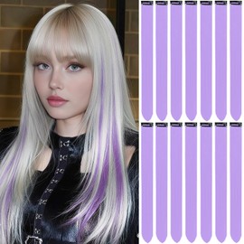 Extensiones De Cabello De Colores, 14 Unidades, 22", Arcoíris De Ensueño, Con Clip, Con Reflejos Para Fiestas, Postizos Sintéticos Largos Y Lisos De Colores Para Niñas, Mujeres Y Niños (Morado