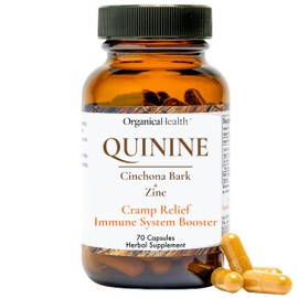 Quinine for Leg Cramps Defense, Restless Legs Relief - Organic Quinine with Zinc 50mg - Cinchona Bark Herbal Supplement for Muscle Cramp, Immune and Digestive - 70 Vegan Capsules - Organica Health