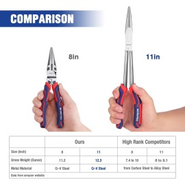 WORKPRO Premium 11" Extra Long Needle Nose Pliers Heavy-Duty CRV Steel Soft Grip
