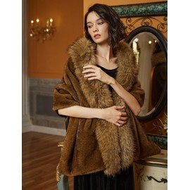 BEAUTELICATE Women Faux Mink Fur Shawl Faux Fox Fur Trim Cover Up Stole Shrug Bridal Wedding Wrap