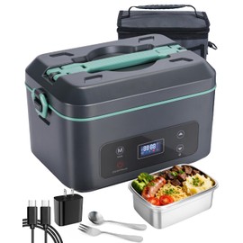 SKEOS Cordless Electric Lunch Box for Adults, Heated Lunch Box Battery Powered with 5 Side Heating, Portable Food Warmer with 5.5 Cups Removable Container, Self-Heating Food Warmer for Work,GreyGreen