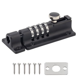 HOJLKLD Combination Locking Bolt, 4 Digit Combination Door Security Slide Latch Lock Heavy Duty Zinc Alloy Slide Bolt Lock for Shed Gate Fences Basement (1, Black)