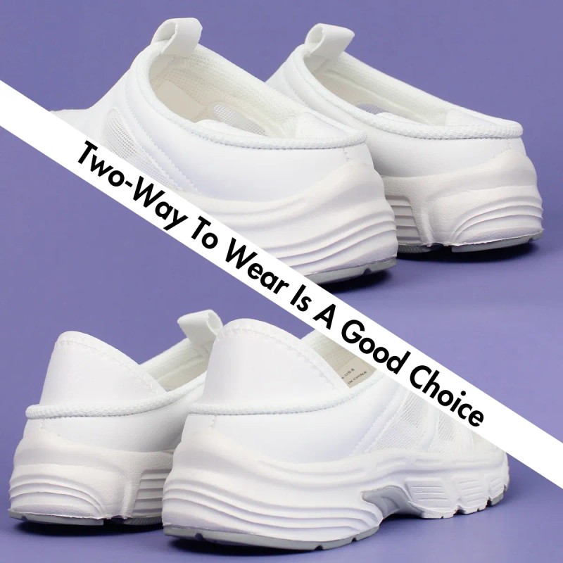Zapatos Enfermera Blanco Mujer Clinicos Chef Slip On Two-way