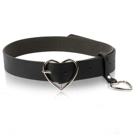 TXIN Heart-shaped Wide Black Belt with Silver Metal Buckle for Women Girls Students Jeans Shorts Ladies Dress