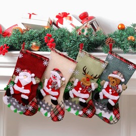 TAGNEFLOR Botas De Navidad para Colgar,Calcetín de Navidad de 4 Piezas,Santa Claus Calcetines Colgantes,Apto para Decorar árboles de Navidad y chimeneas (B)