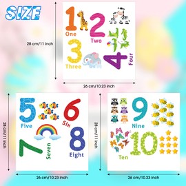 Outus 3 Sheets Number Wall Decals Children Number Stickers Alphabet 123 Wall Decals Peel and Stick Animal Stickers Educational Classroom for Kids Nursery Bedroom Living Room Playroom Decor
