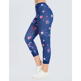 sissycos Women's Fourth of July Leggings American Falg Pants Cropped Capri Printed Tights(Small-Large, Fireworks and Freedom)