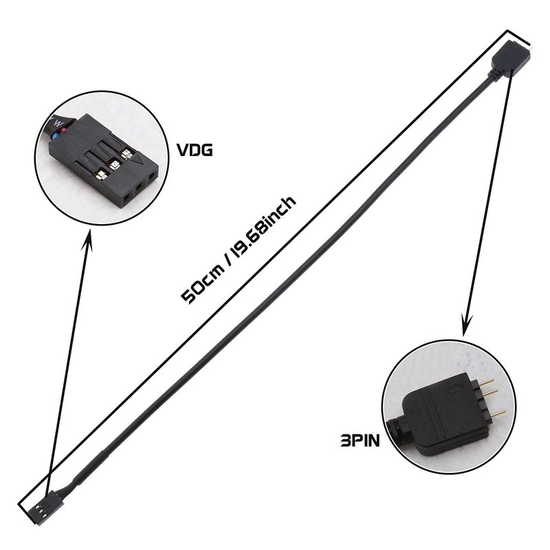 Create idea 50cm RGB Motherboard 5V 3 Pin VDG to