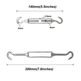 HEVERP 6Pcs M6 Stainless Steel Hook & Hook Turnbuckle, Shade Sail Hardware, Heavy Duty Wire Rope Tension, Antirust, C to C Turnbuckles