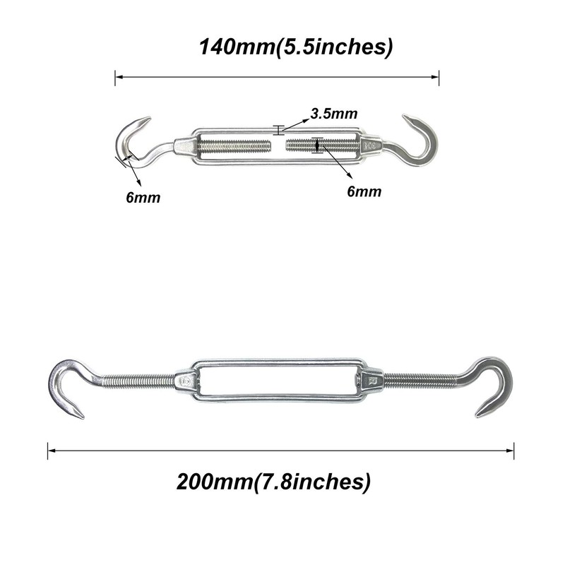 HEVERP 6Pcs M6 Stainless Steel Hook & Hook Turnbuckle, Shade